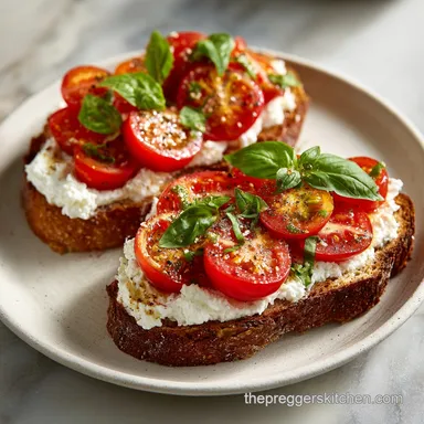 Cottage Cheese Toast with Tomato and Basil in 10 Minutes Recipe Card