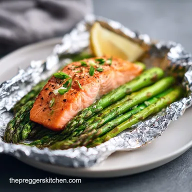 Salmon Asparagus Foil Packets for 4 Servings Recipe Card