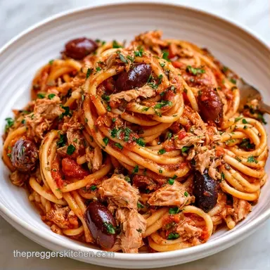 Tuna Tomato Pasta in 20 Minutes Recipe Card