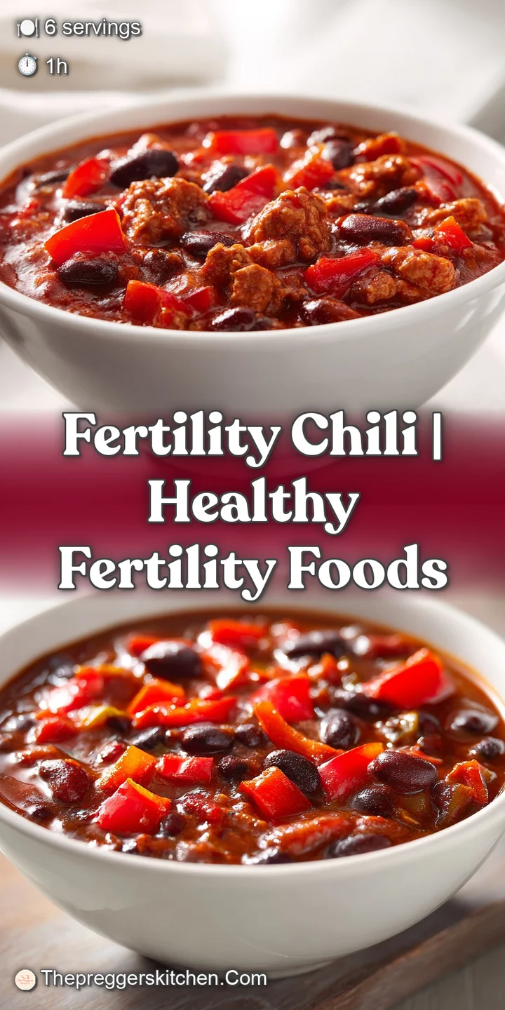 Close-up of chunky red chili with a swirl of cool white sour cream and glistening bits of savory beef and kidney beans.