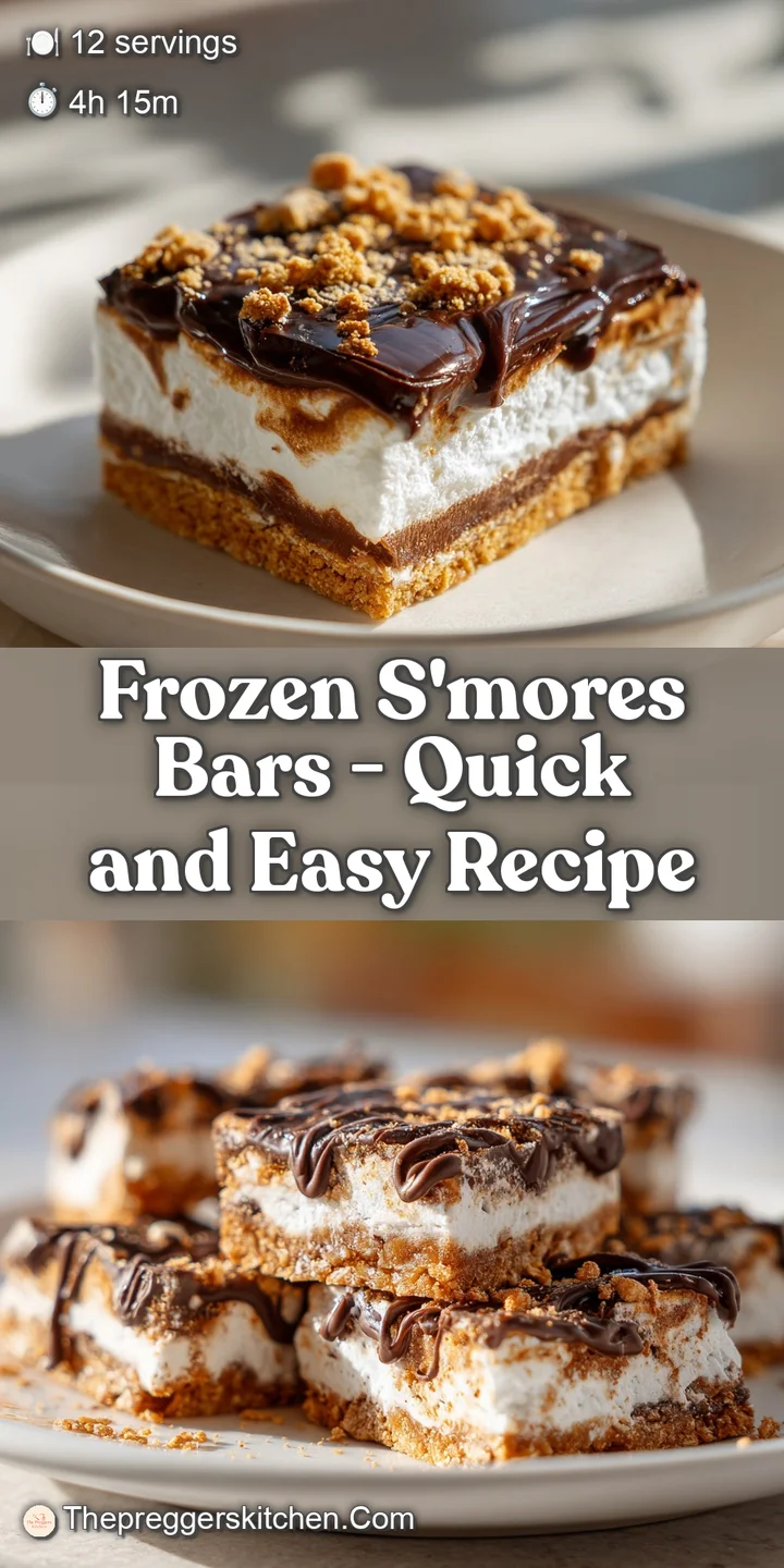 Close-up of a frozen s'mores bar revealing creamy chocolate ganache and a gooey toasted marshmallow top.