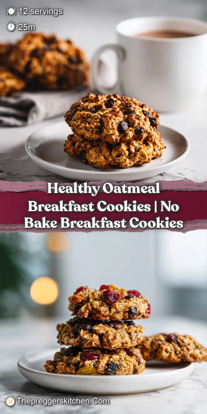 A close-up of a warm, textured breakfast cookie, revealing plump raisins and oats baked into a golden, chewy bite.