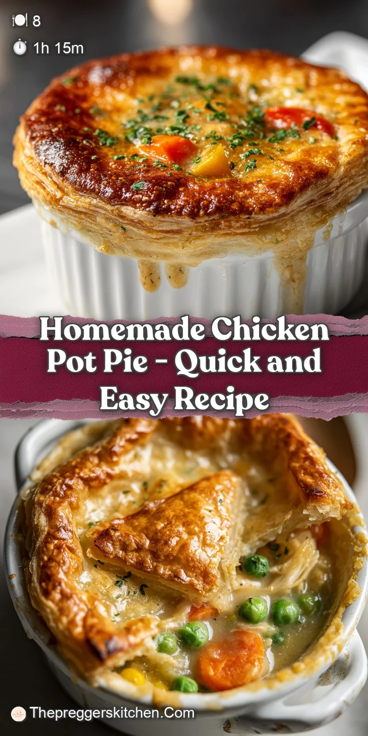 Close-up of tender chicken and vibrant vegetables peeking through a perfectly golden, crisp pie crust.