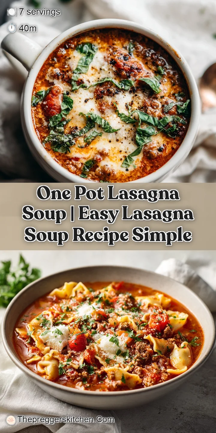 Close-up of bubbling lasagna soup, showcasing cheesy noodles and a vibrant tomato broth.