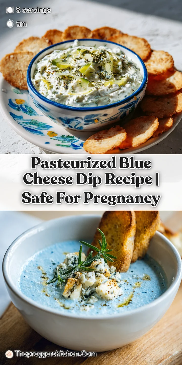 Close-up of a rich, tangy blue cheese dip. Notice specks of blue cheese and green herbs in the creamy texture.