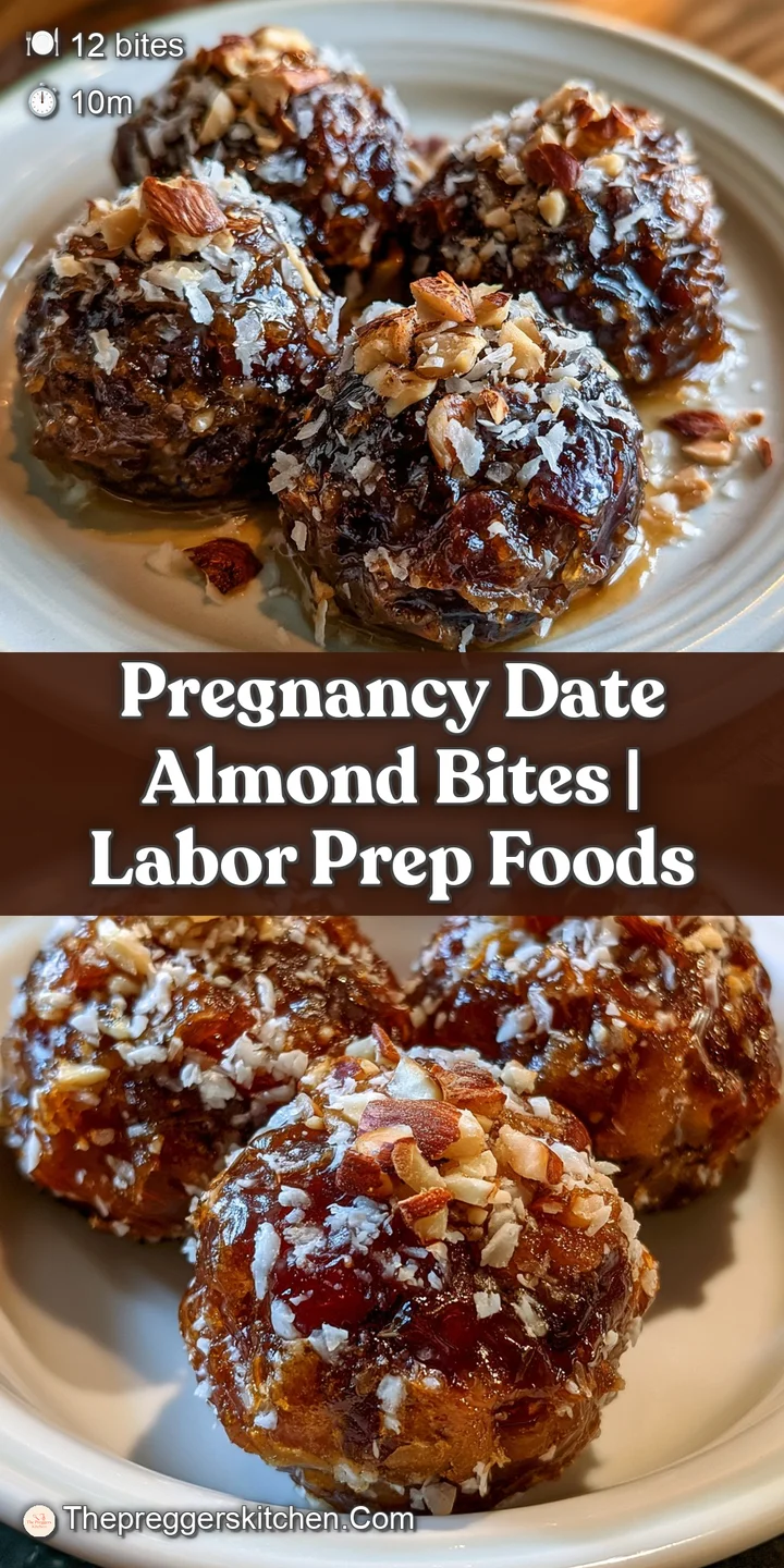 Extreme close-up of a sticky, deep-brown date ball showing chopped almond pieces and a soft, chewy center.