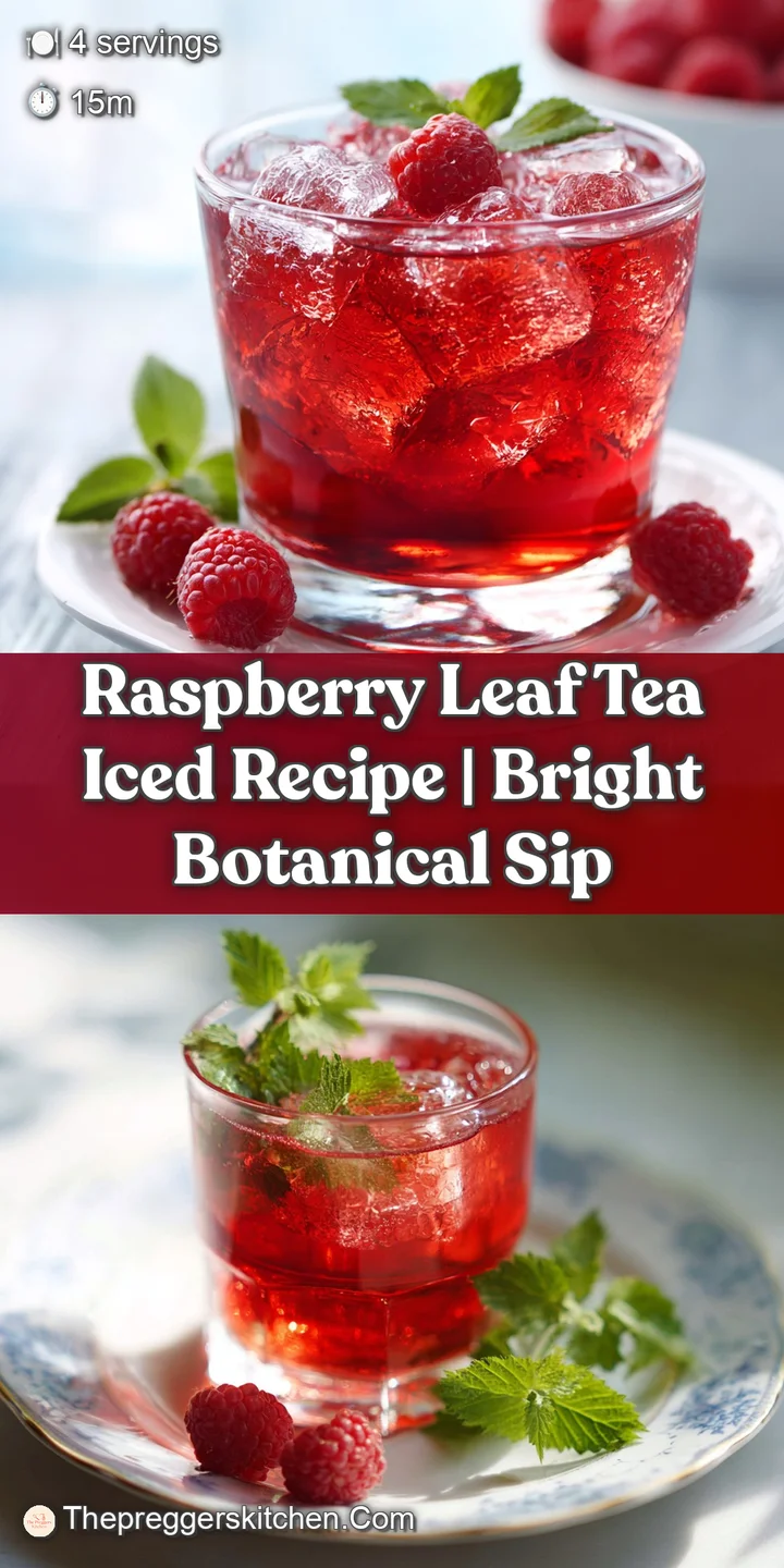 Close-up of iced tea: crimson raspberries and bright green mint float in the cool, translucent amber liquid, inviting a re...