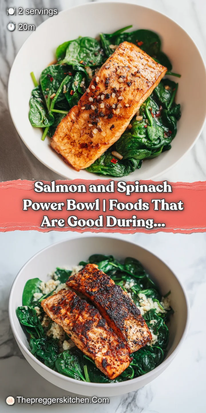 Close-up of moist, flaky salmon with charred edges nestled amongst bright green spinach and tender quinoa.