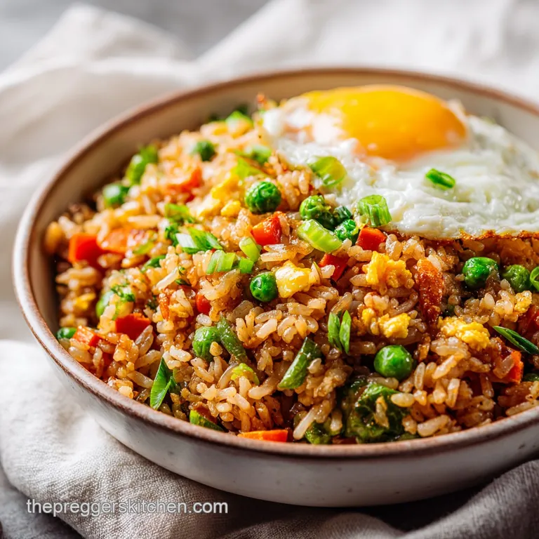 A steaming mound of glossy fried rice with perfectly cubed, crisp tofu.
