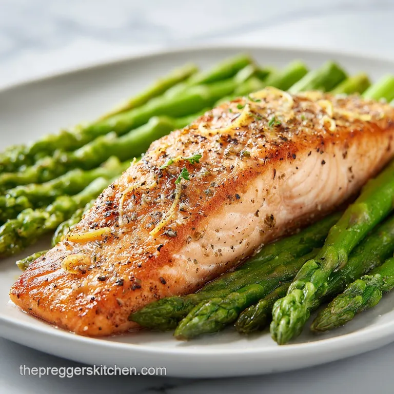 Pink salmon fillet atop a vibrant bed of saut&eacute;ed spinach, garnished with a fresh lemon slice and sprig of dill.