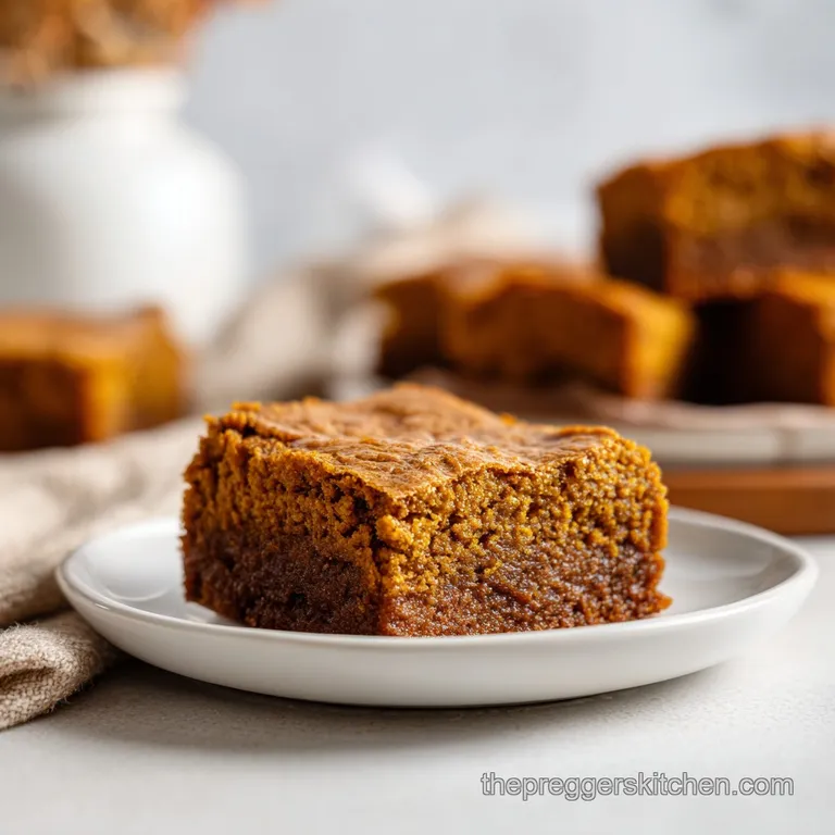 A generous blondie square, dusted with powdered sugar, alongside a dollop of whipped cream.