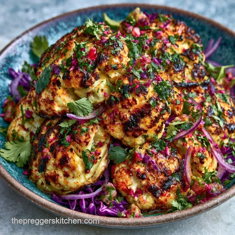 Vibrant bowl of charred cauliflower, golden corn, and black beans topped with fresh avocado and lime wedges.
