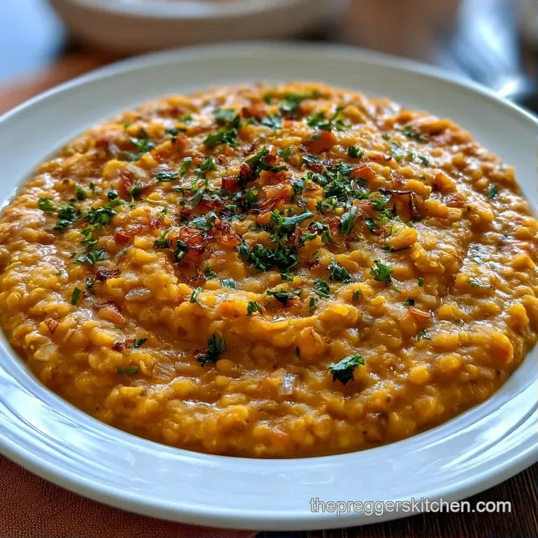 A golden-hued legume stew served in a white bowl alongside toasted naan bread and a lime wedge on a linen napkin.