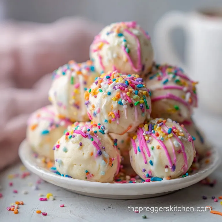 Delicate sugar cookie truffles, lightly dusted, presented on a pristine white ceramic plate with a silver fork.