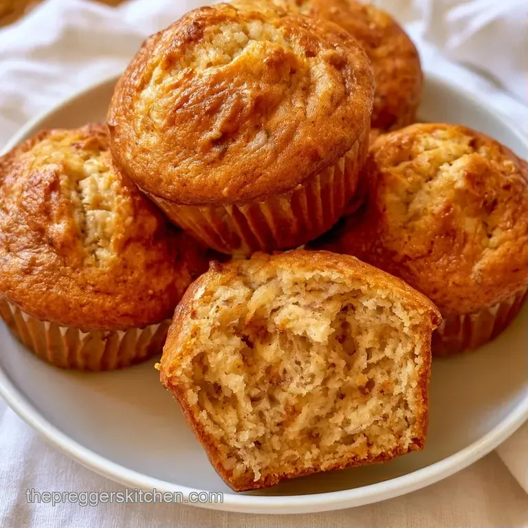 A stack of golden-brown muffins on a white ceramic plate, paired with a linen napkin and a glass of cold milk.