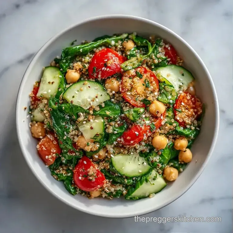 Vibrant vegetables and fluffy grains arranged neatly in a white ceramic bowl set on a bright marble countertop.