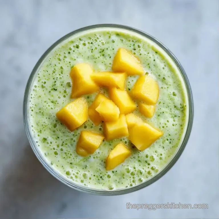 Thick green smoothie in a chilled glass on a white marble surface, paired with a small bowl of fresh almonds.