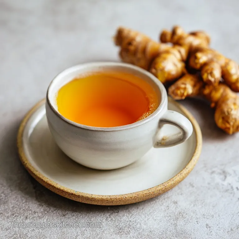 Elegant glass tea cup filled with warm ginger tea, garnished with bright lemon peel, placed on a clean, bright white linen.