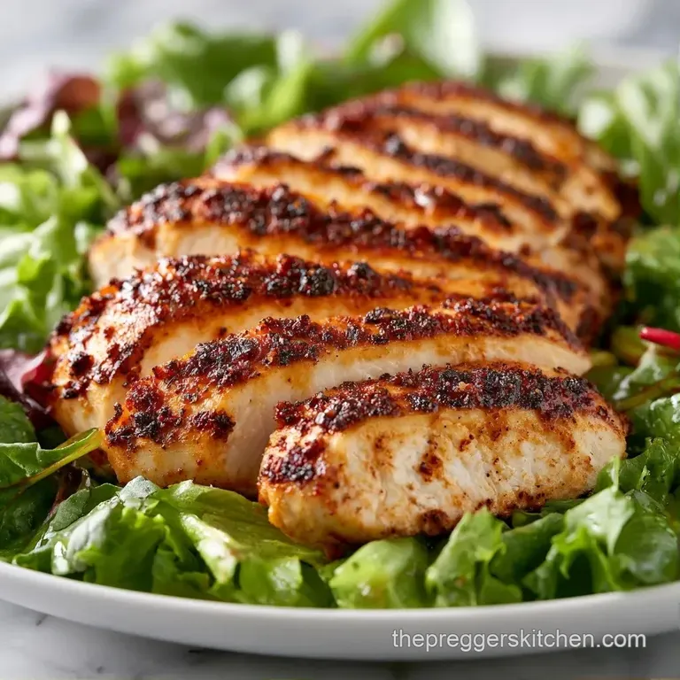 Sliced golden chicken resting on a bed of crisp garden greens and red radishes on a minimalist ceramic plate.