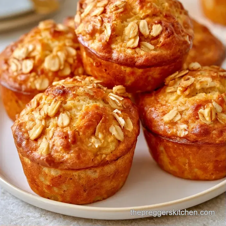 Golden-brown muffins arranged on a white platter, paired with sliced bananas and a dollop of creamy yogurt.