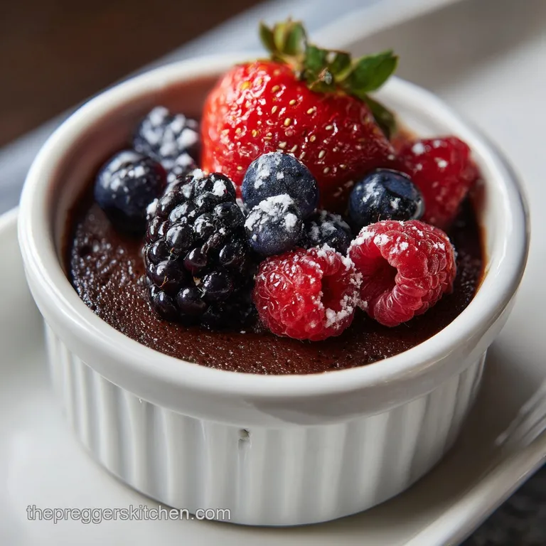A single, perfectly formed chocolate bite dusted with cocoa powder and a mint sprig.