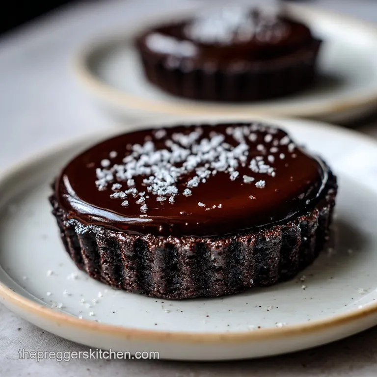 Elegant slice of dark chocolate dessert plated with fresh raspberries and a delicate dusting of powdered sugar, inviting r...