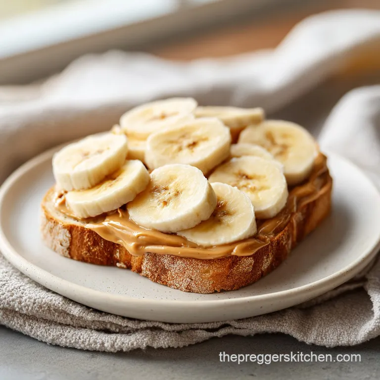 Two slices of peanut butter banana toast on a white plate. Sprinkled with chia seeds, with a glass of milk in the background.