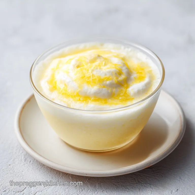 A frosted glass overflowing with a pale yellow, frothy drink, garnished with a bright red cherry.