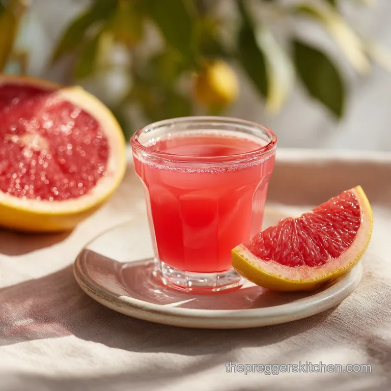 Icy pink drink with citrus slices & mint in a glass, next to a pitcher of the same. White marble background creates a clea...