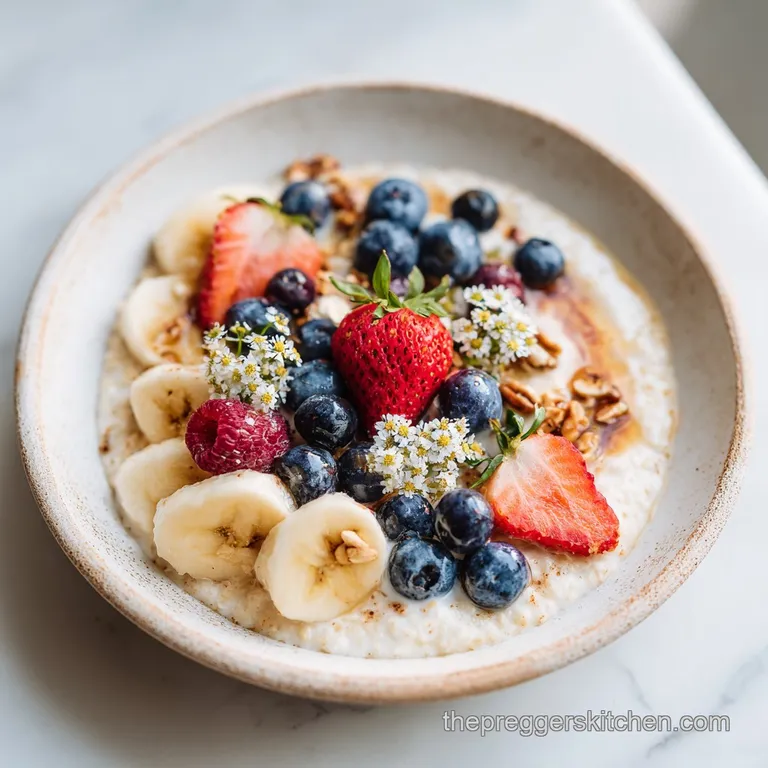 Elegant glass jar filled with layered overnight oats, topped with sliced banana, chia seeds, and a sprig of fresh mint.