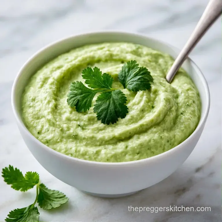 A creamy light green dip in a ceramic bowl surrounded by colorful radish slices and crisp corn tortilla chips.