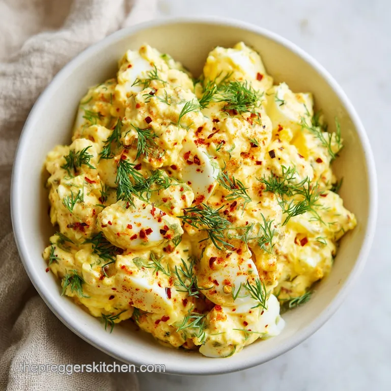 A delicate scoop of egg salad nestled on toasted brioche, garnished with a sprinkle of paprika.