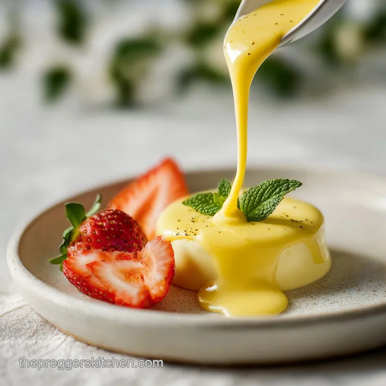 Creamy, light yellow hollandaise drizzled artfully over vibrant green asparagus. A rich, glossy sheen.