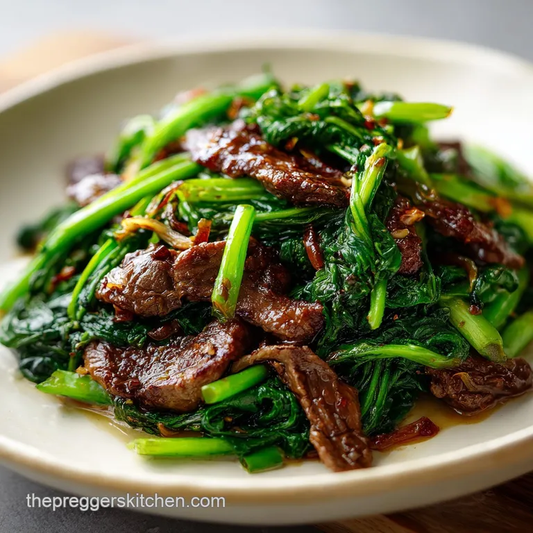 Spinach and Beef Stir Fry with Garlic