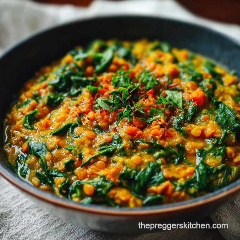 Iron Rich Vegetarian Meal for Pregnancy with Spinach and Lentils