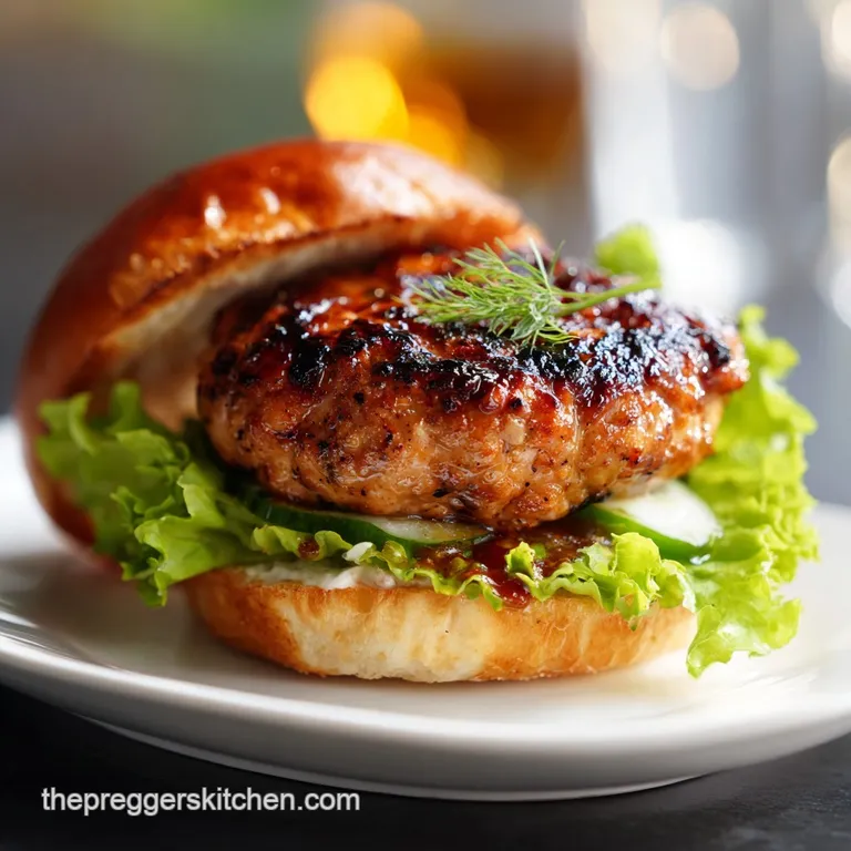 A perfectly cooked turkey burger is halved on a plate, revealing a moist interior. Vibrant lettuce and tomato add a pop of...